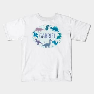 Gabriel name surrounded by dinosaurs Kids T-Shirt